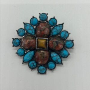 Faux Turquoise & Sunstone Brooch Pin‎